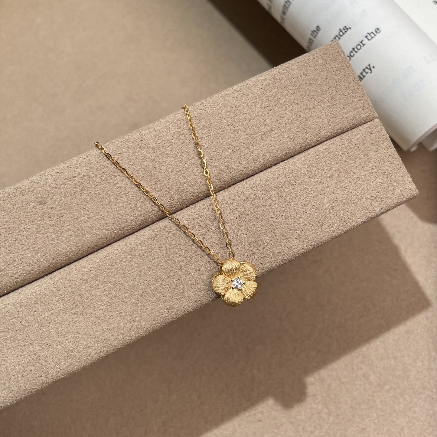 F廠【DQ0208N】中古風925純銀山茶花項鍊女拉絲工藝鎖骨鏈輕奢高級感首飾品 25.08-2