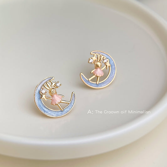 C廠【6661】月兔原創設計師925銀針微鑲鋯石手工彩繪電鍍14K清新甜美耳飾耳環
 25.08-5