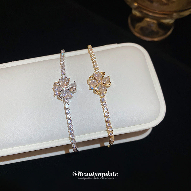 A廠【HB3490】鋯石簡約滿鑽花朵手鍊精緻輕奢氣質手環女新款復古高級感手飾 25.02-2