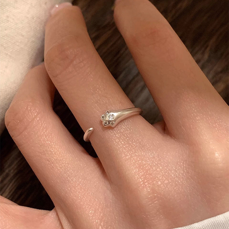 F廠【DQ8333R】S925純銀可愛甜美小貓爪戒指女簡約精緻鑲鑽貓爪啞光開口指環 25.05-2