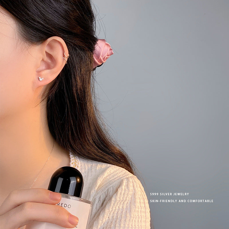 E廠【YC10015E】S999足銀童真愛心花朵米奇螺絲耳環女睡覺不用摘可愛蝴蝶耳環 24.05-5
