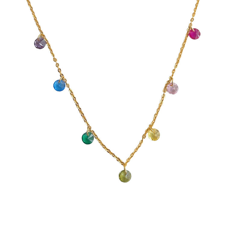 C廠【4103】鑲嵌鋯石實物很美~彩色鋯石鎖骨鍊氣質優雅輕奢風高級感項鍊飾品 24.05-4