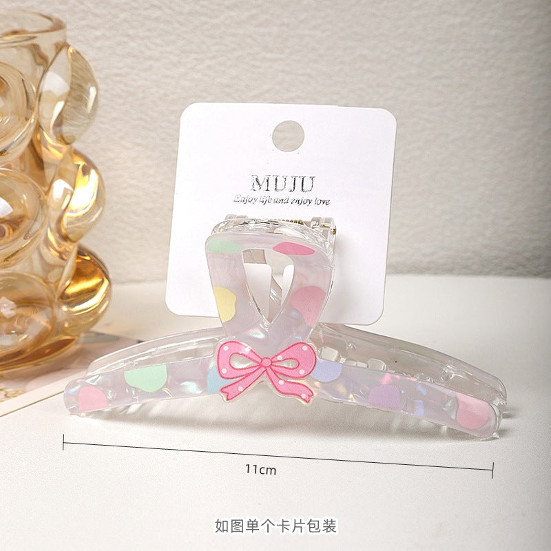 D廠【D158】卡裝蝴蝶結髮夾甜美少女抓夾大號學生兒童髮飾壓克力後腦勺鯊魚夾 25.07-4「D廠-單筆結帳需滿,NT$600出貨(不含運費)」