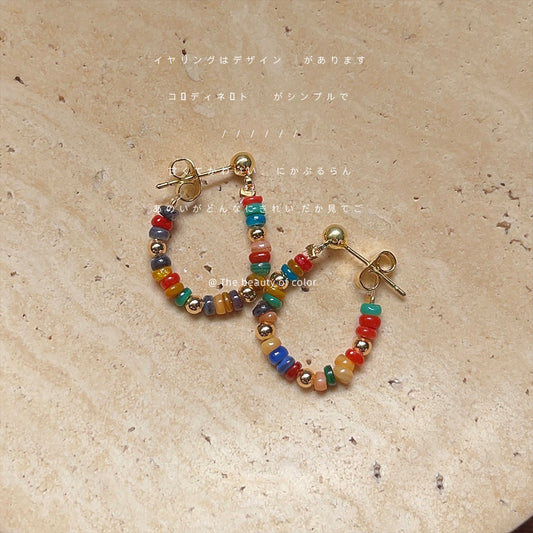 C廠【2372】彩色貝殼手工耳環夏日波西米亞風設計感串珠甜美高級感度假風耳飾 25.04-4