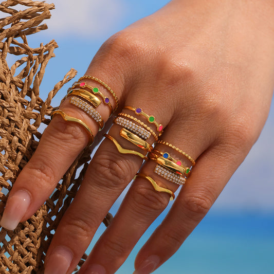 B廠【TXZ250】飾品不銹鋼惡魔之眼滴油卡扣手鐲雙層琺瑯彩釉戒指首飾套裝 25.04-4