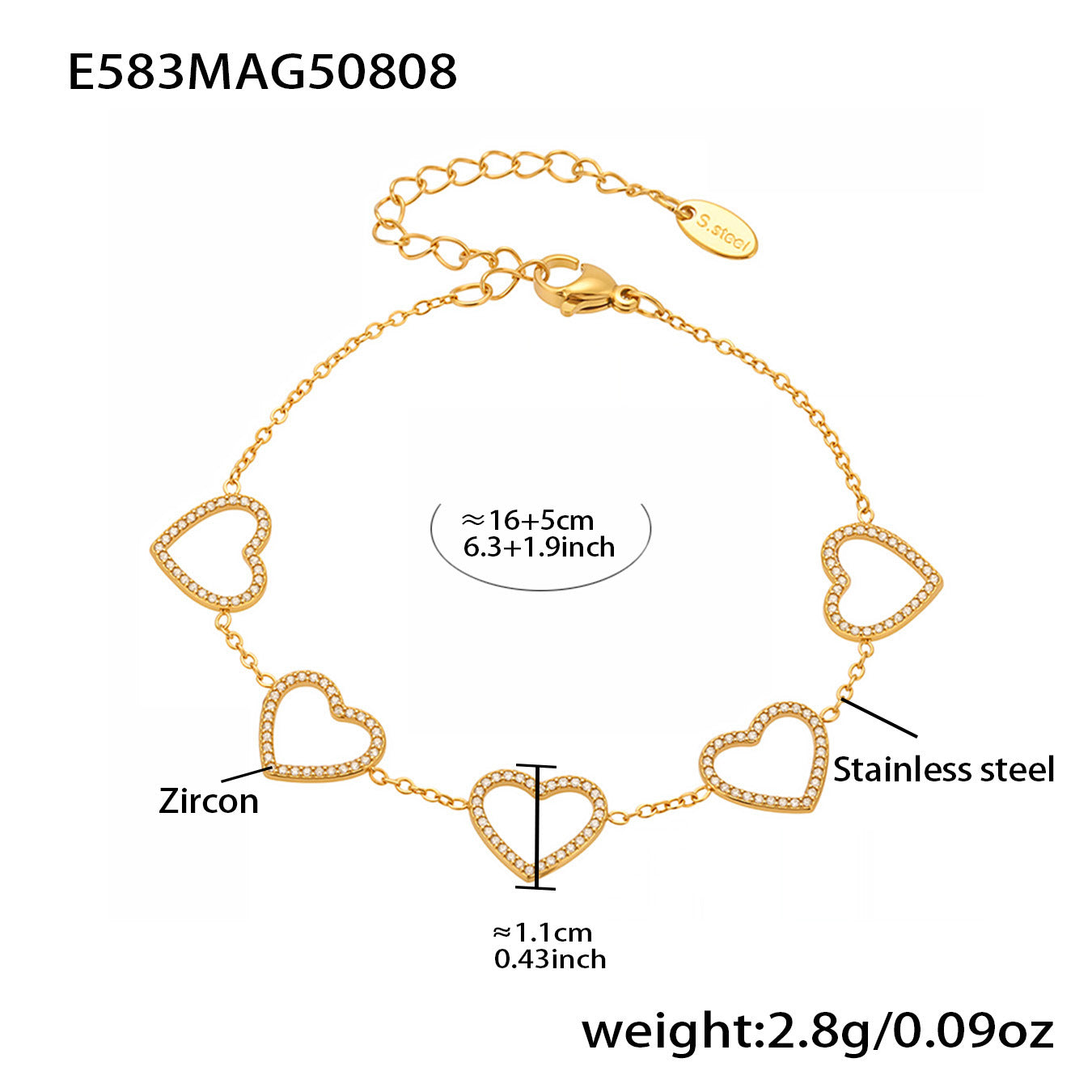 B廠【E491】歐美新款飾品不鏽鋼幾何蝴蝶造型鑲嵌鋯石手鍊鍍18k金飾品 25.08-3