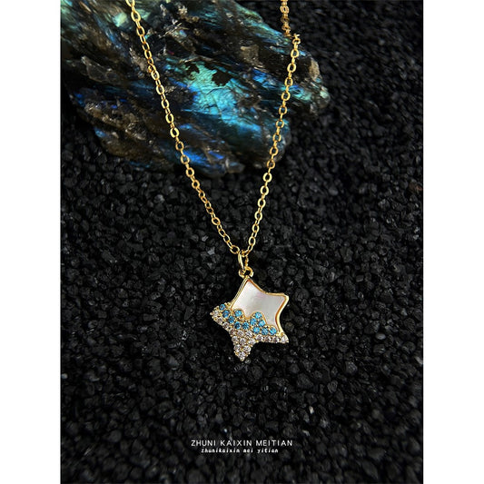 C廠【6641】厚鍍18K真金強保色微鑲鋯石貝殼海星項鍊 時尚輕奢風甜美鎖骨鍊女
 25.08-5