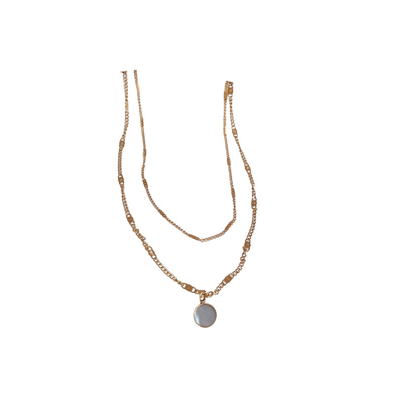 A廠【HN7904】鈦鋼不銹鋼圓形貝母項鍊女小眾簡約鎖骨鏈輕奢高級感百搭飾品配件 24.12-1