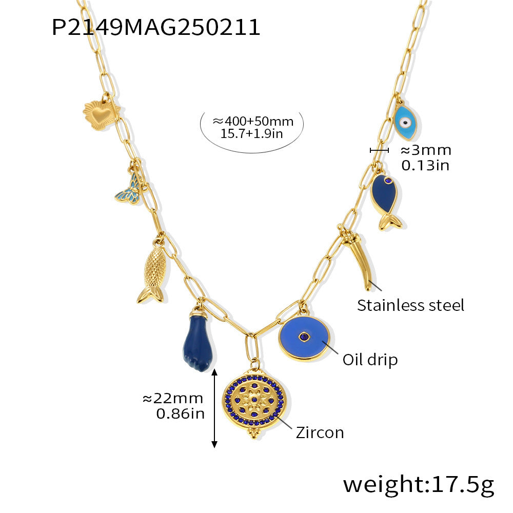 B廠【P2149】O字鏈圓形鋯石項鍊小魚眼睛多配件輕奢時尚誇張鍍金鎖骨鏈 25.02-3