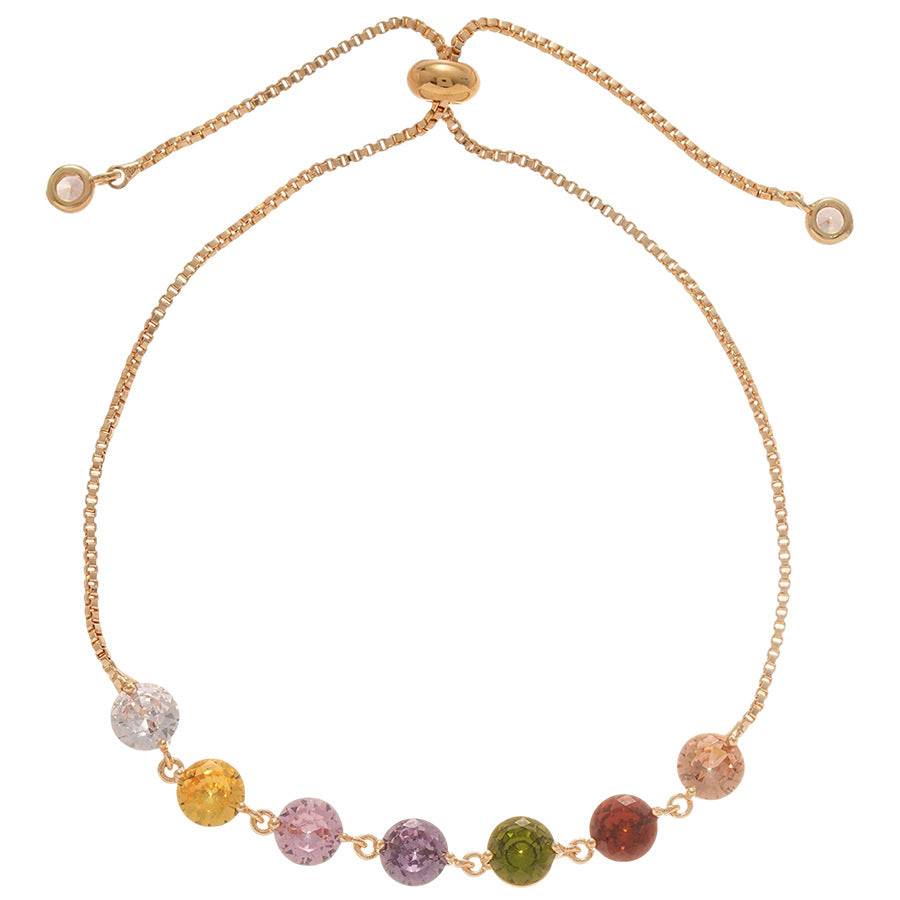 A廠【HB3626】鋯石彩色圓形抽拉式手鍊輕奢高級感手環甜美小眾氣質時尚百搭手飾 25.03-4