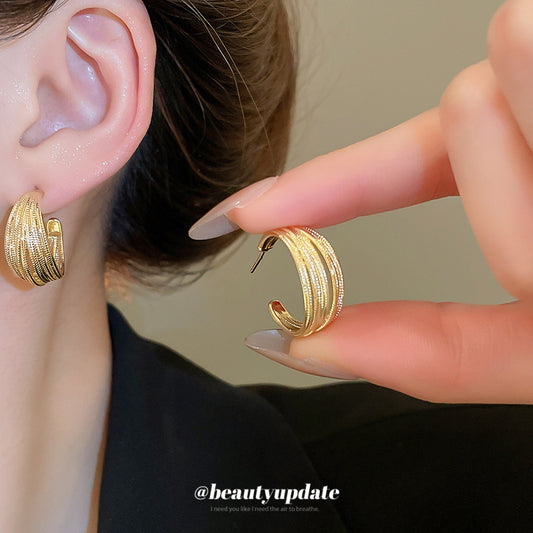 A廠【HE26344】18k真金電鍍線圈C型耳環歐美2025新款小眾百搭耳環輕奢高級感耳飾 25.05-2