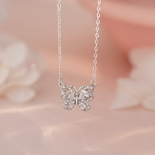 E廠【YC1557N】S999足銀蝴蝶鋯石項鍊清新高級輕奢小眾搭配甜美鎖骨鏈 25.06-2