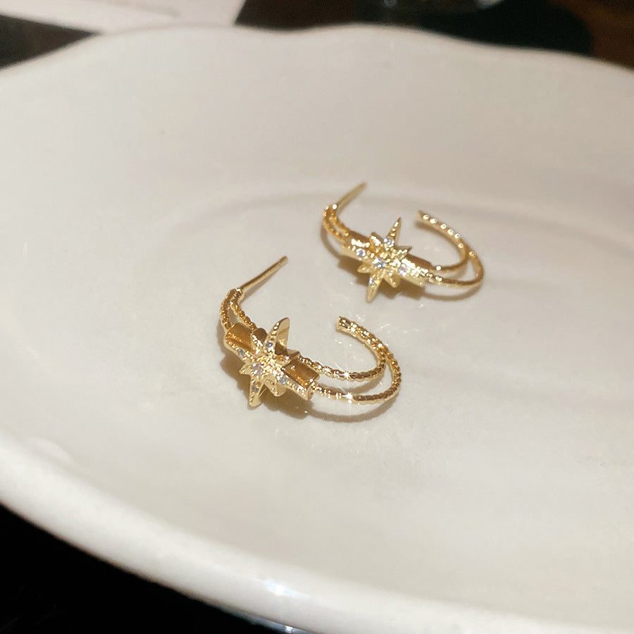 A廠【HE28853】925銀針超閃鋯石芒星C形耳環歐美時尚簡約百搭耳環輕奢高級感耳飾女
25.10-2