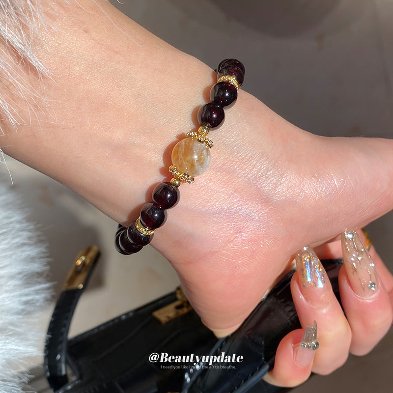 A廠【HB3452】全新中式鋯石石榴石金髮晶手鍊輕奢高級感水晶手串氣質百搭手飾 25.01-4