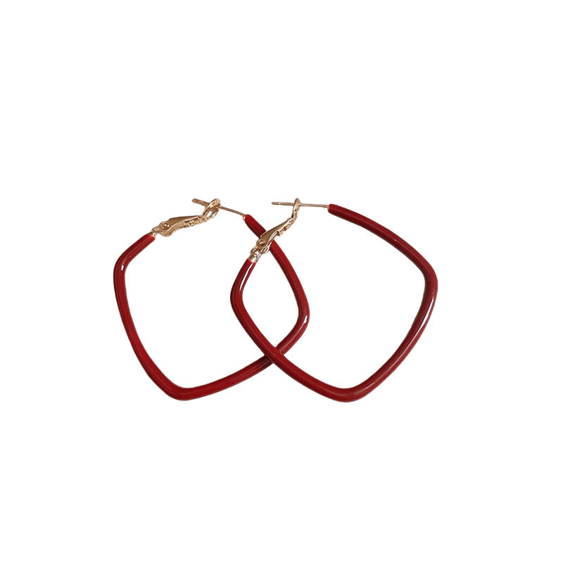 A廠【HE23699】925銀針安可拉紅色菱形耳圈耳環復古簡約耳環時尚氣質耳環輕奢高級感 24.11-4