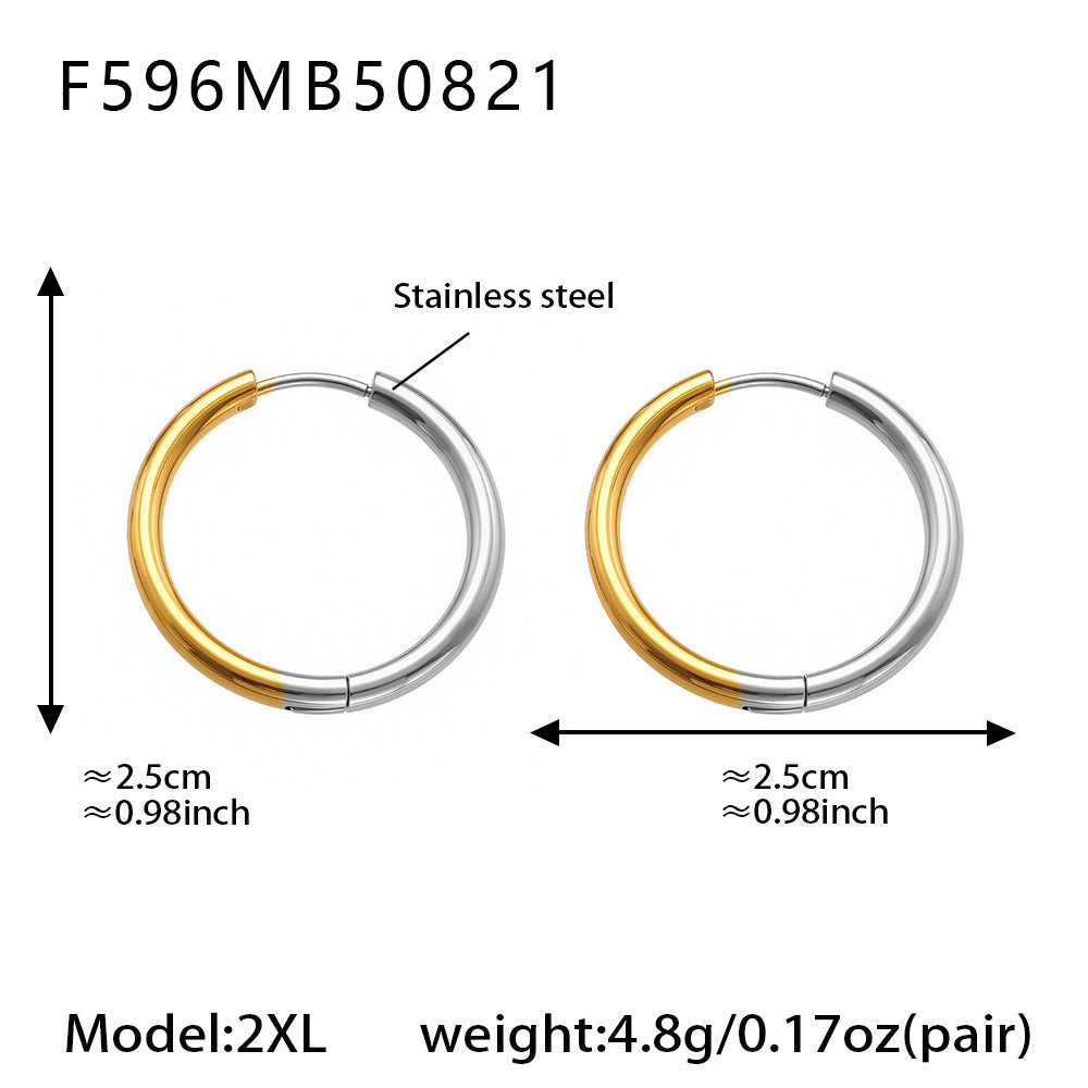 B廠【F596】ins小眾設計感不銹鋼幾何素圈耳環百搭時尚耳環鍍18k金 25.08-5