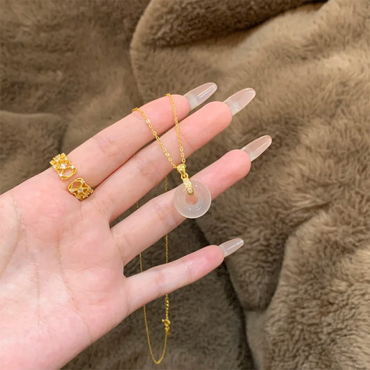 F廠【DQ0267N】S925純銀輕奢白玉髓平安扣項鍊女小眾高級感甜甜圈吊墜鎖骨鏈 25.06-3