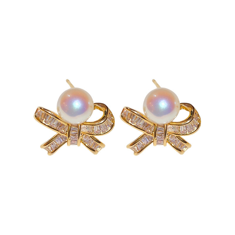 A廠【HE24783】真金電鍍925銀針蝴蝶結珍珠耳環法式時尚氣質耳環優雅耳飾輕奢高級感 25.01-4