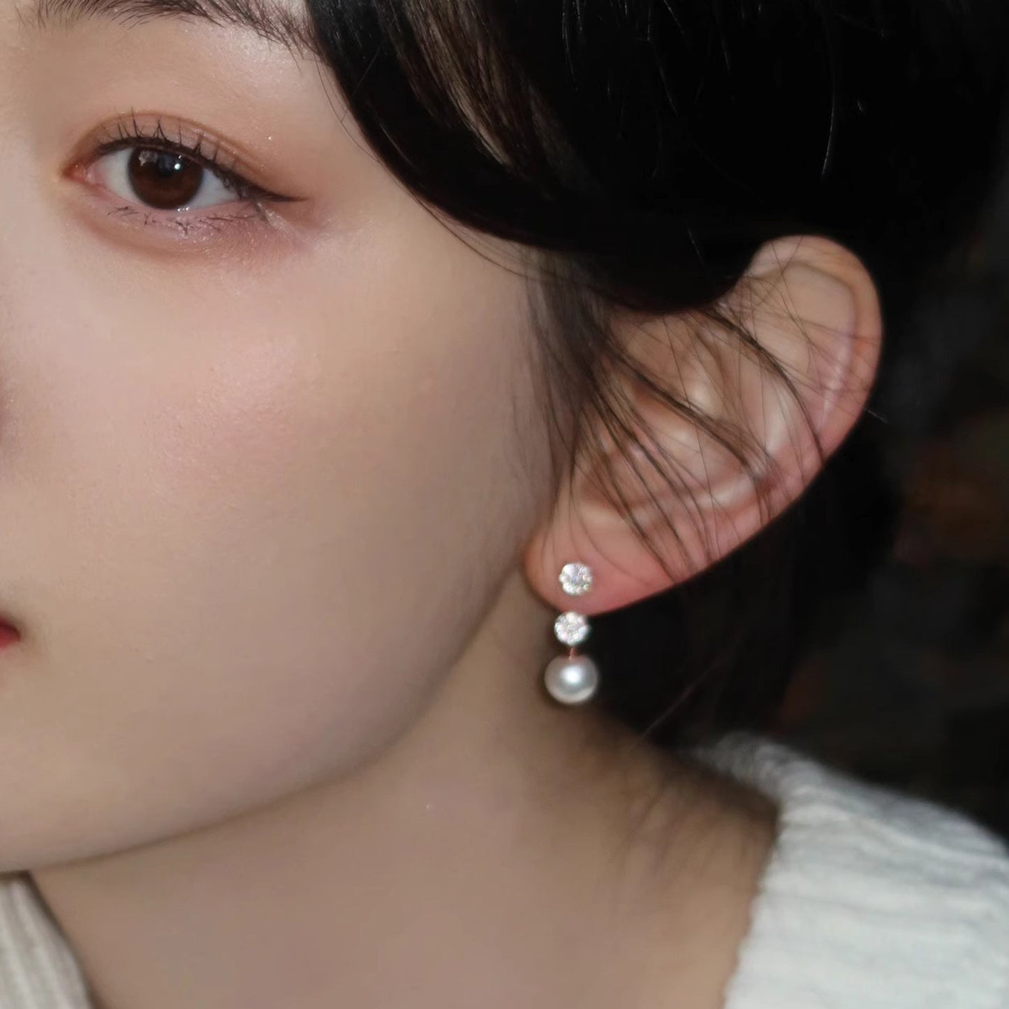 F廠【DQ10261E】S925純銀正圓施家仿珍珠耳環女優雅精緻一款三戴氣質耳環耳環 25.04-4