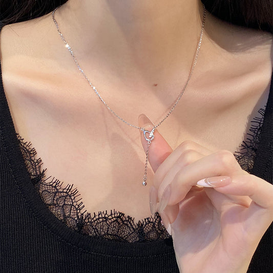 F廠【DQ2096N】S925純銀時尚氣質水滴環扣項鍊女高級感圓珠流蘇鎖骨鏈潮 25.05-3