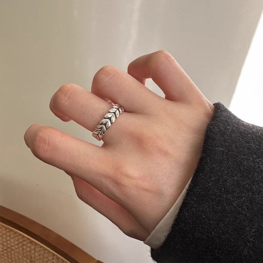 F廠【DQ8335R】韓國版小眾設計S925純銀麥穗戒指女做舊款甜酷風開口戒指環 25.05-1