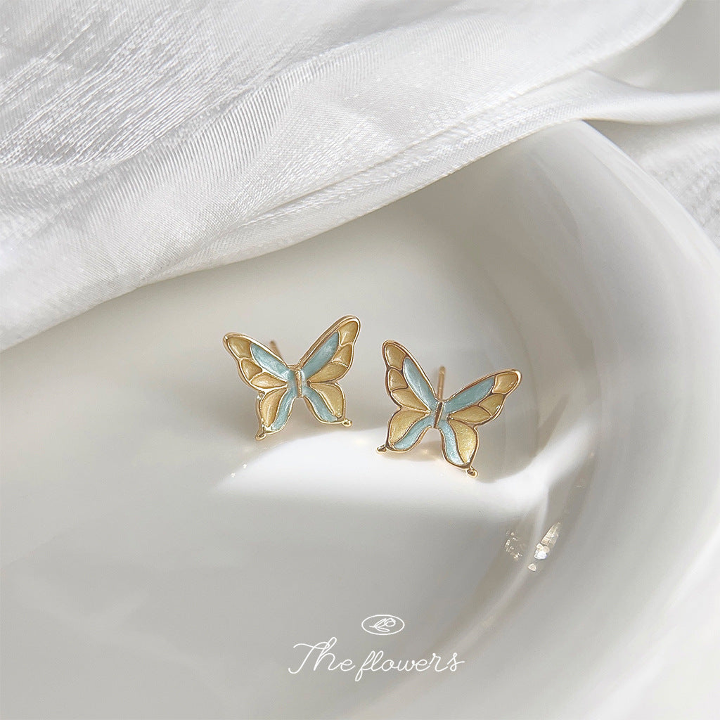C廠【3822-3823】森系小清新可愛甜美滴油小蝴蝶耳環鍍14K優雅氣質耳飾飾品女 24.04-2