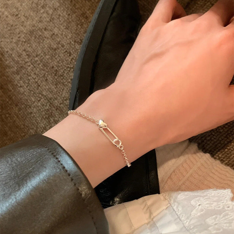 F廠【DQ1007S】韓版ins風愛心回形針手鍊女S925純銀立體愛心高級感時髦手飾 25.05-5