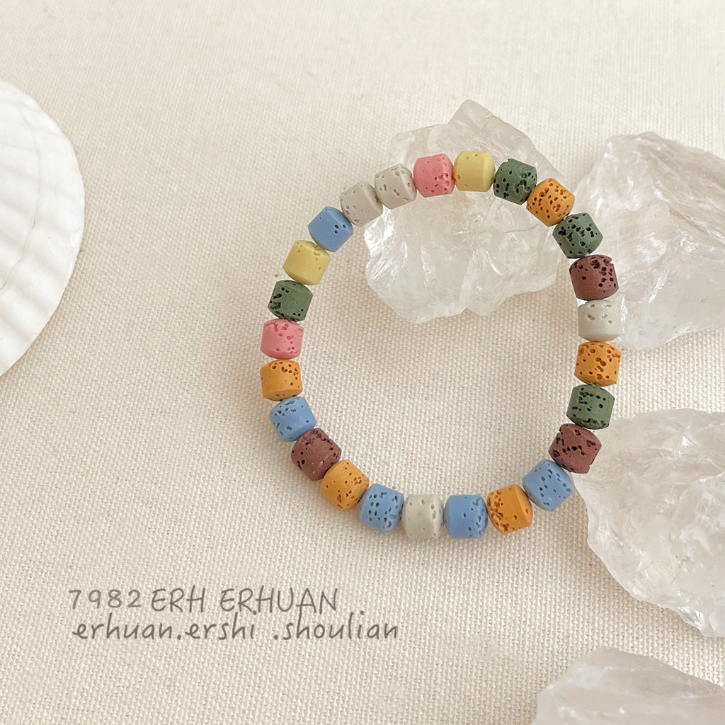C廠【5612】真的火山石手鍊!春夏新款設計感彩色甜美時尚手飾飾品貨源女 25.02-4