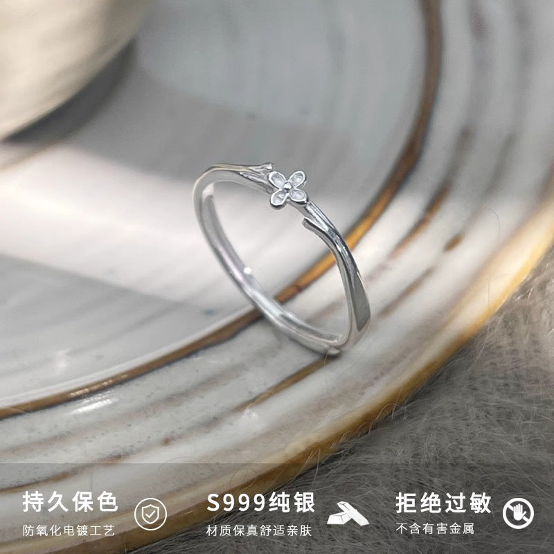 F廠【DQ8421R】足銀999簡約小清新丁香花戒指女ins精緻小眾花朵純銀開口指環 25.06-1