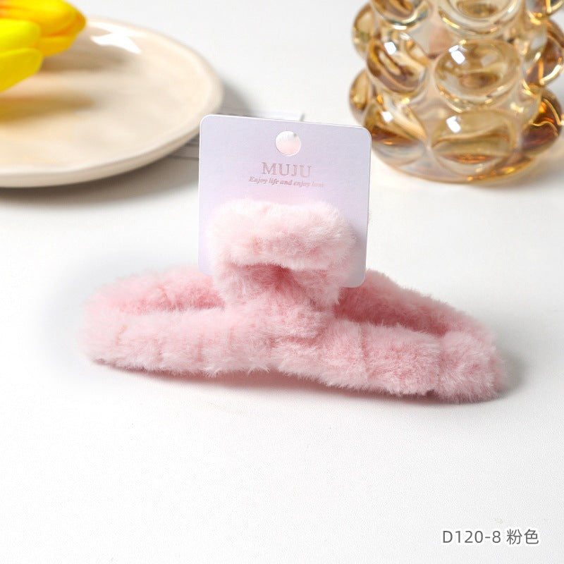 D廠【D120】13cm加大號毛絨抓夾多髮量高級感吊牌卡裝髮夾甜美仿兔毛鯊魚夾 24.09-4「D廠-單筆結帳需滿,NT$600出貨(不含運費)」