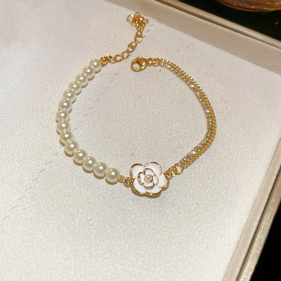 A廠【HB4026】鑲鑽滴油珍珠花朵吊墜手鍊女新款閨蜜禮物百搭手環輕奢高級感手飾 25.06-1