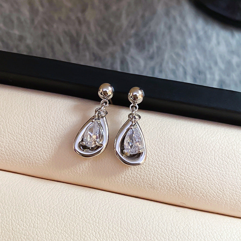 A廠【HE24892】真金電鍍925銀針鋯石橢圓水滴耳環氣質耳環女輕奢復古耳環小眾高級感 25.02-3
