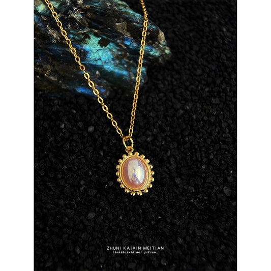 C廠【6642】厚鍍18K真金強保色彩光氣質高級感清新甜美橢圓鎖骨鏈項鍊女
 25.08-5