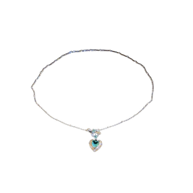 A廠【HN7380】小星星海藍鑲鑽愛心吊墜項鍊小眾潮流設計鎖骨鏈y2k甜酷百搭飾品 24.09-2