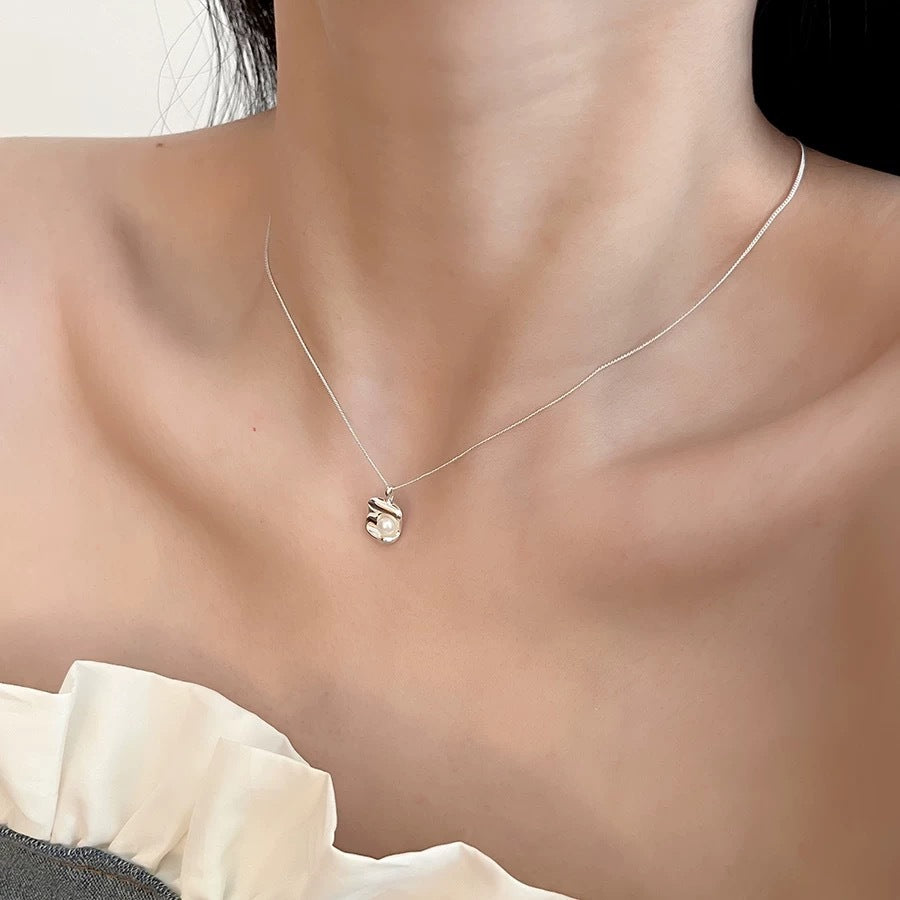 F廠【DQ2101N】S925純銀ins輕奢淡水珍珠項鍊女簡約氣質幾何方形吊墜鎖骨鏈 25.04-2