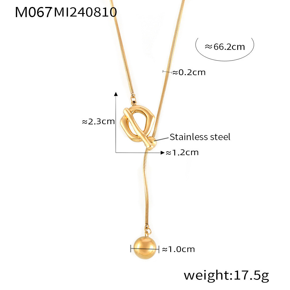 B廠【M067】歐美chic風熱銷款OT扣圓珠毛衣鏈可抽拉調整長度不鏽鋼不掉色飾品 24.08-3