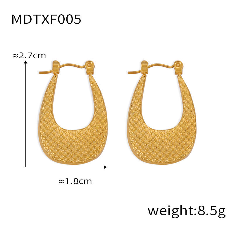 B廠【F002-007】法式簡約個性小眾飾品獨特紋理設計感鈦鋼耳環幾何休閒風U型耳環 24.03-3