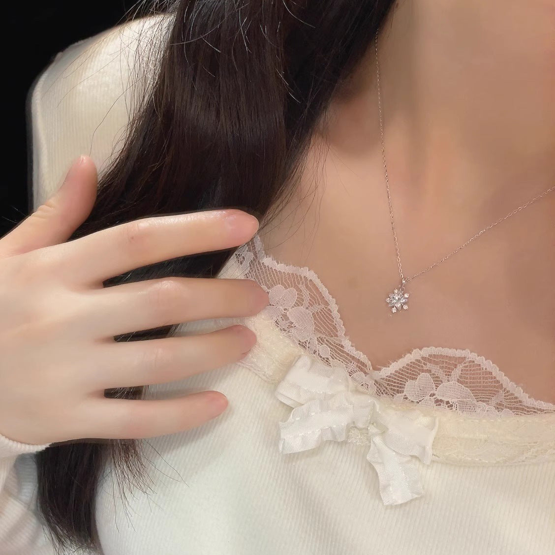 F廠【DQ2095N】S925純銀小眾精緻星光雪花項鍊女時尚輕奢星形閃鋯ins鎖骨鏈 25.03-2