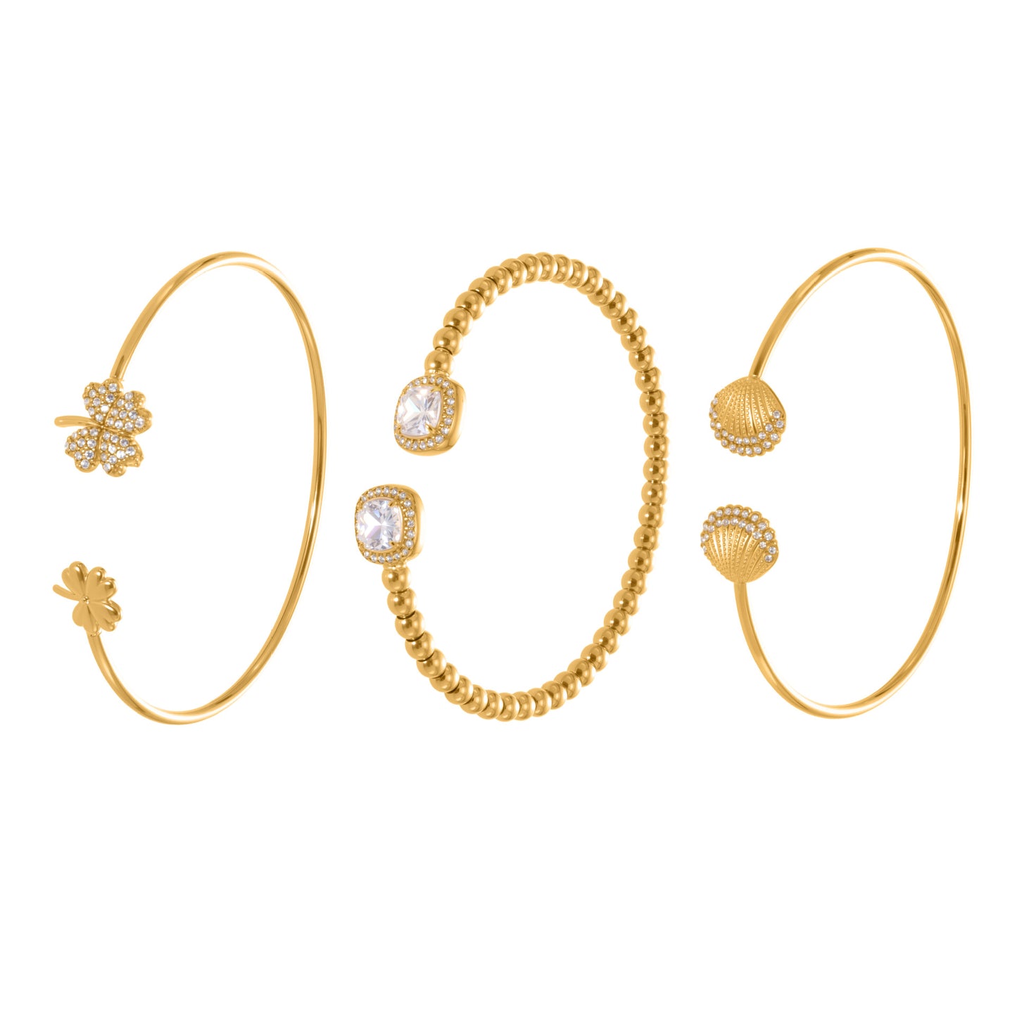 B廠【Z503】超閃5A鋯石鋼珠開口彈力繩手鐲不鏽鋼材質鍍18k真金不掉色
25.10-5