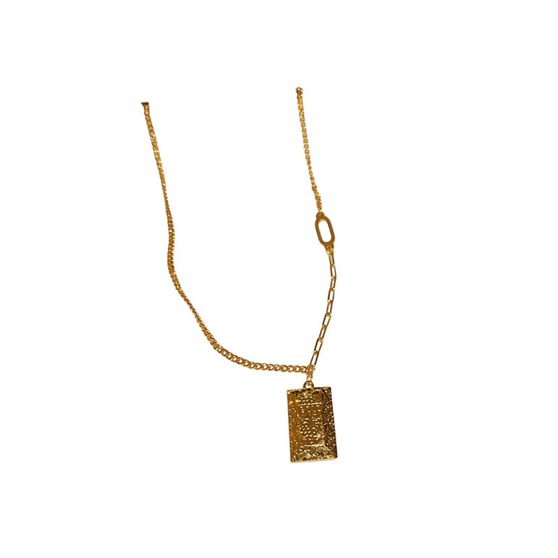 A廠【HN8092】真金電鍍簡約方形吊墜項鍊小眾時尚輕奢鎖骨鏈百搭高級感氣質飾品 25.01-1