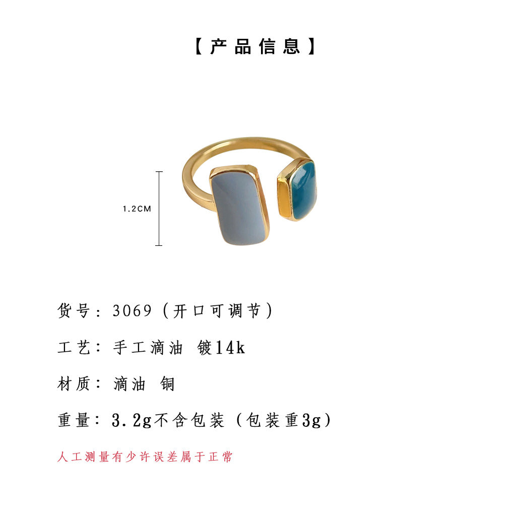 C廠【3069】復古高級感幾何開口戒指法式輕奢撞色時髦中古風可調指環食指戒 25.05-3
