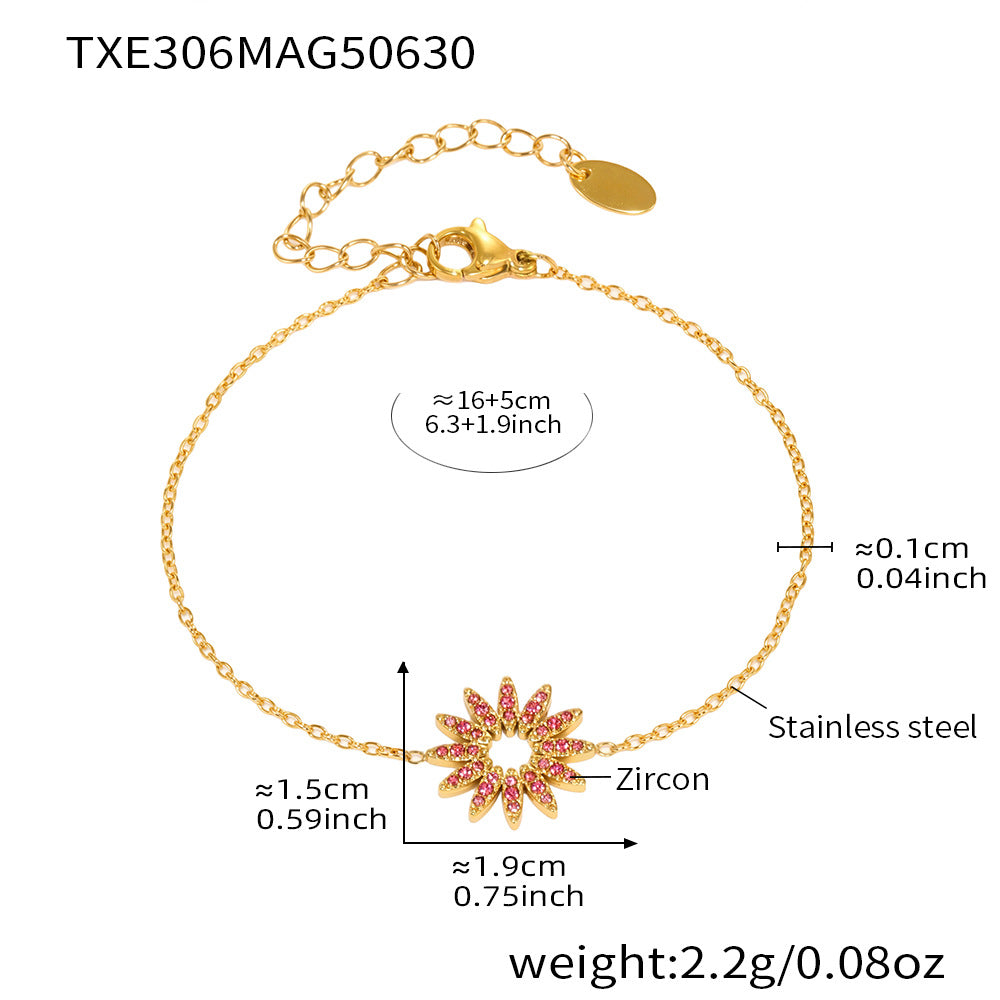 B廠【TXP306】超閃5A鋯石小鑽太陽花手鍊項鍊戒指組不銹鋼材質18k鍍金 25.07-2