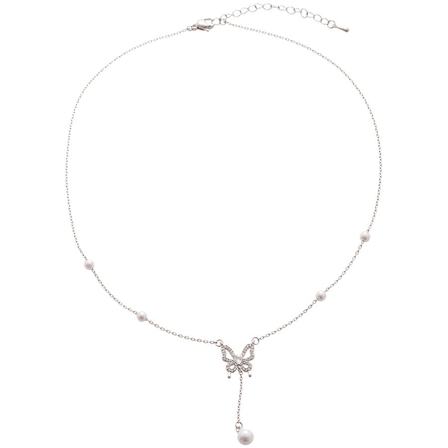 A廠【HN8423】鋯石珍珠蝴蝶吊墜項鍊輕奢小眾時尚設計鎖骨鏈通勤百搭氣質項鍊飾女 25.04-3