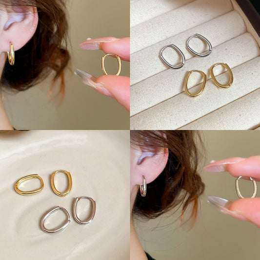 A廠【HE26912】18k真金電鍍橢圓形U形耳扣歐美時尚簡約百搭耳環小眾設計感耳飾女 25.06-2