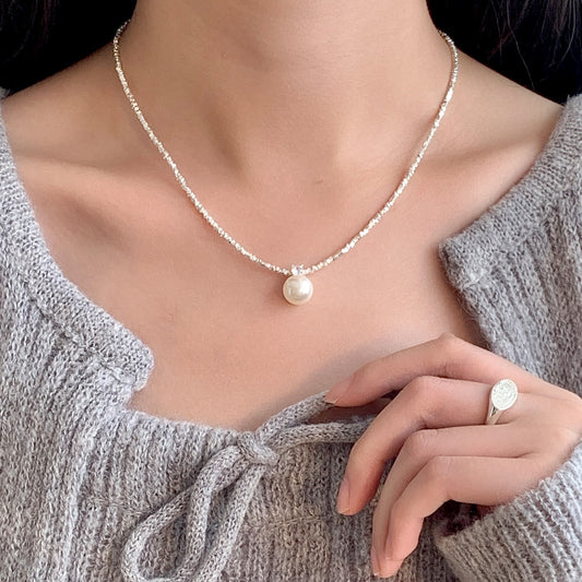 F廠【SN3179】仿珍珠碎銀子項鍊女小眾設計感輕奢高級感925純銀鎖骨鏈
 25.09-4