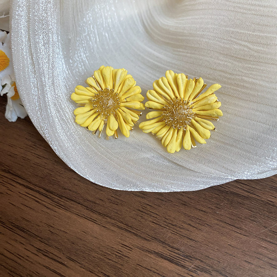 A廠【HE25497】925銀針拉菲草雛菊花耳環海邊度假風耳環甜美獨特氣質拍照百搭耳飾女 25.03-4