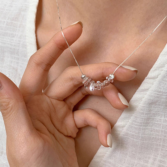 F廠【DQ1069N】貓眼珠天然白水晶項鍊女S925純銀不規則串珠輕奢時髦鎖骨鏈潮 25.06-3