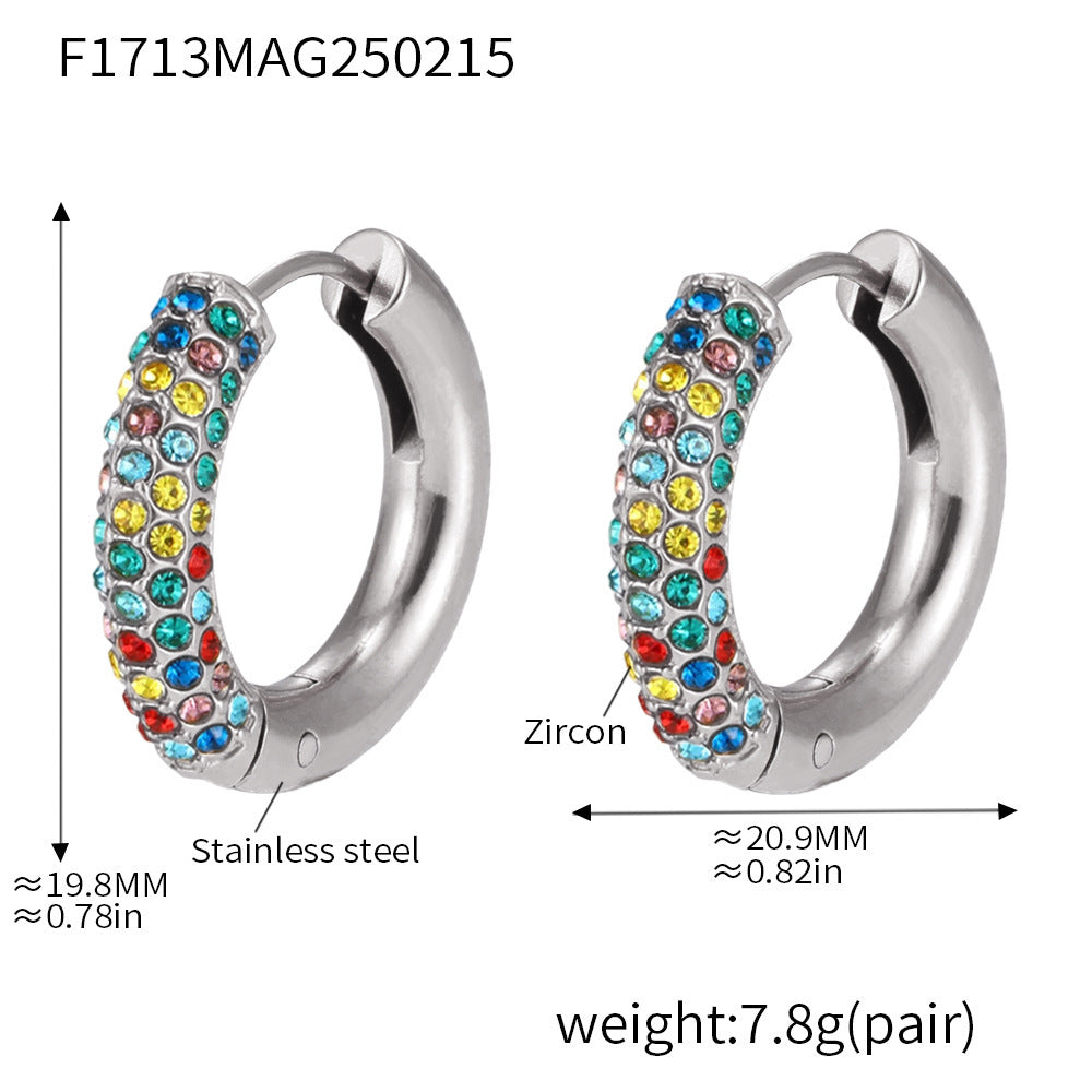 B廠【F1713】4mm圓圈5A鋯石耳圓輕奢高質感耳環鈦鋼不鏽鋼保色簡約耳飾 25.02-3