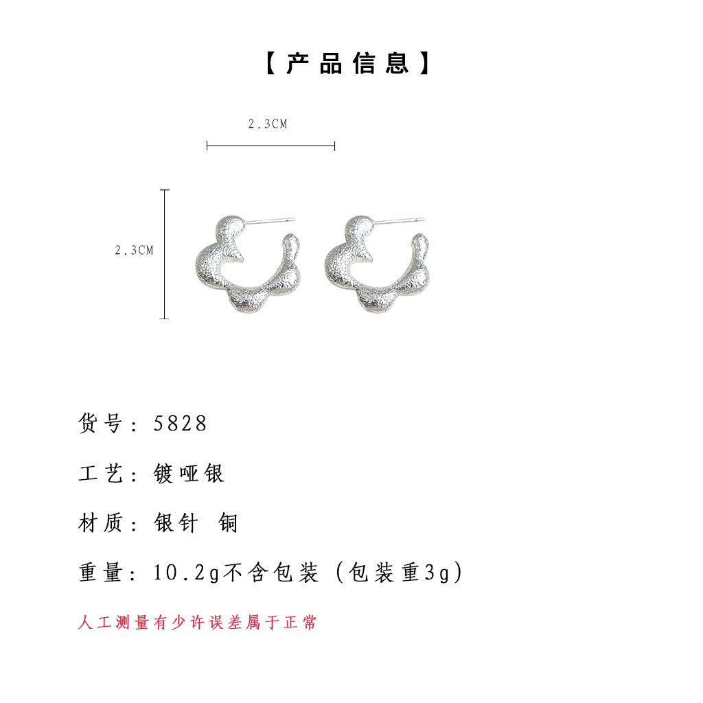 C廠【5828】噴砂質感 清新甜美花朵925銀針耳環氣質優雅日韓2025新款耳飾 25.04-2