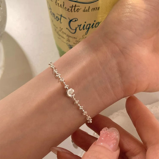 F廠【DQ0502S】S925純銀拉絲銀球抽拉手鍊女精緻路路通手環貓眼珠高級感手飾 25.05-2
